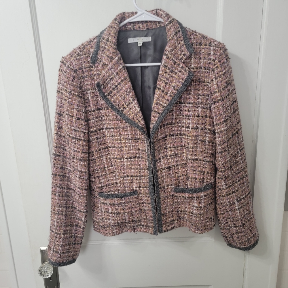 CAbi pink and gray wool blend tweed jacket sz 12